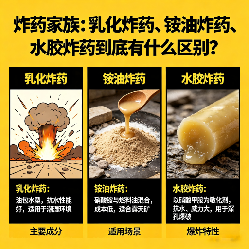 尖草坪炸药家族：乳化炸药、铵油炸药、水胶炸药到底有什么区别？